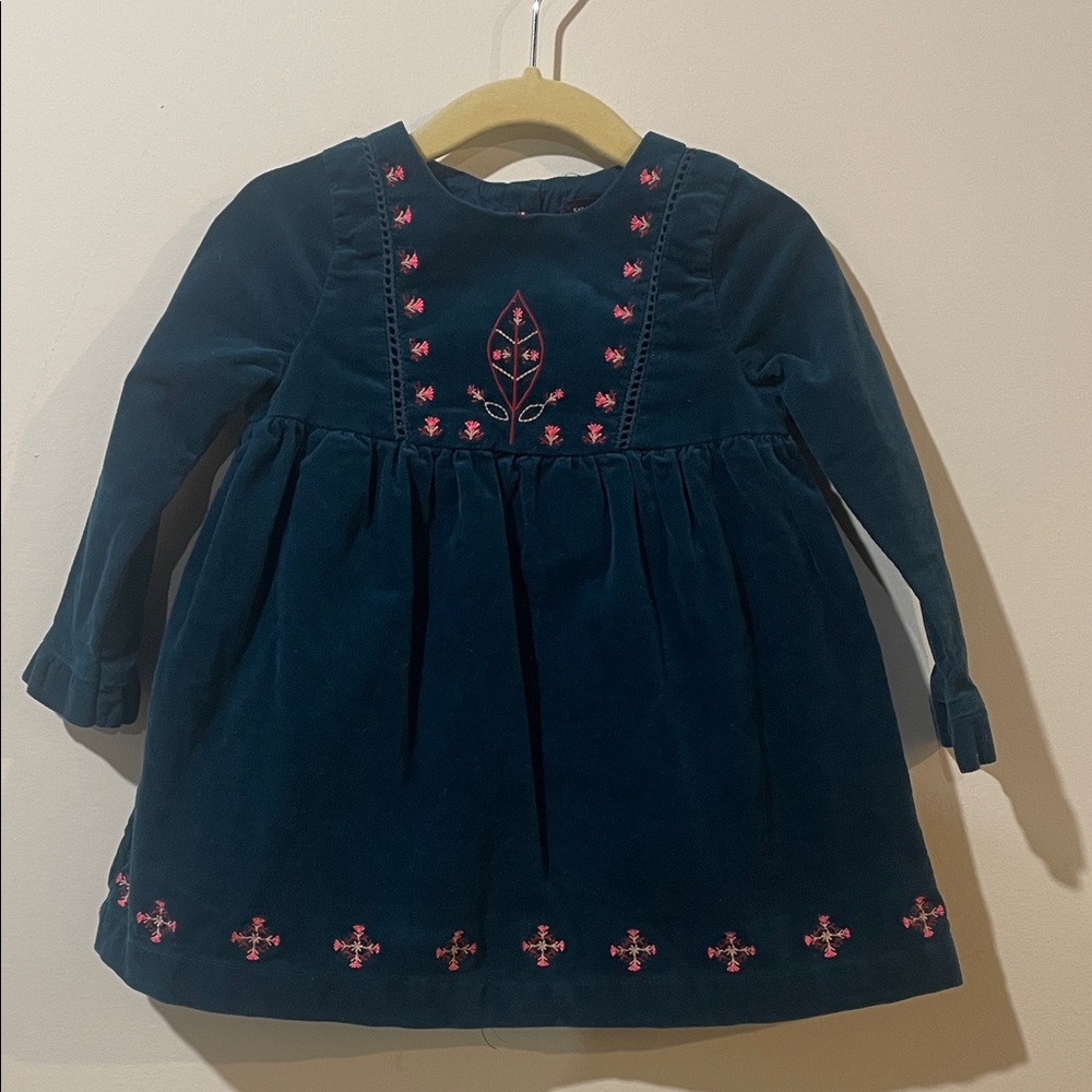 Sergent Major Navy Blue Embroidered Velvet Dress - French Baby 18 Months